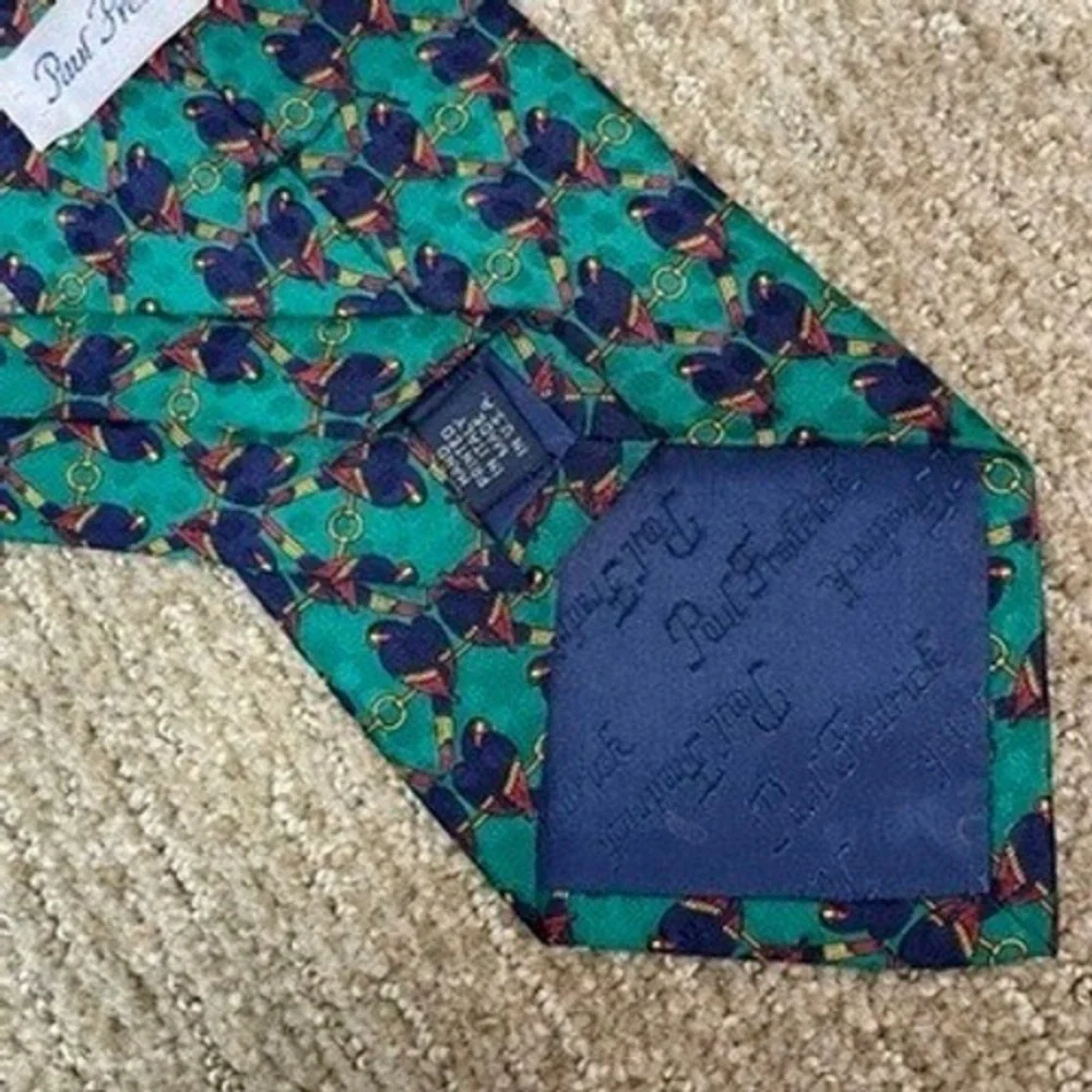 Paul Fredrick Silk Tie Mens Teal Green Parrot Bird‎ Italy Fabric Maximalist Bold